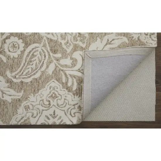 Tan And Ivory Wool Paisley Tufted Handmade Stain Resistant Area Rug Photo 5