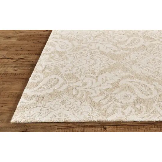 Tan And Ivory Wool Paisley Tufted Handmade Stain Resistant Area Rug Photo 8