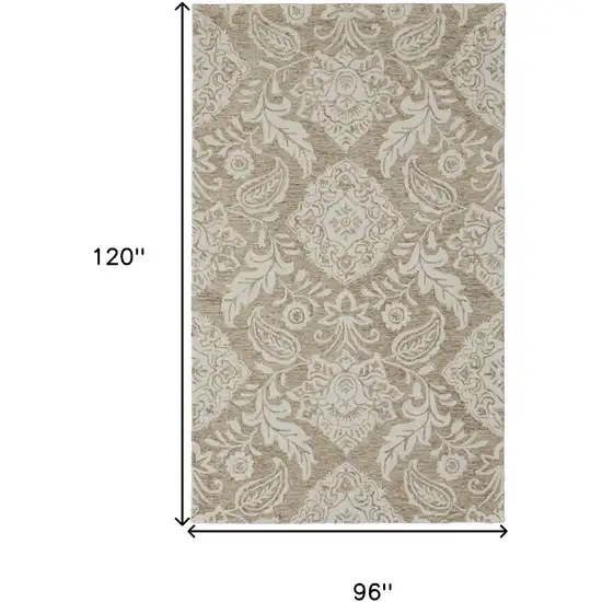 Tan And Ivory Wool Paisley Tufted Handmade Stain Resistant Area Rug Photo 10