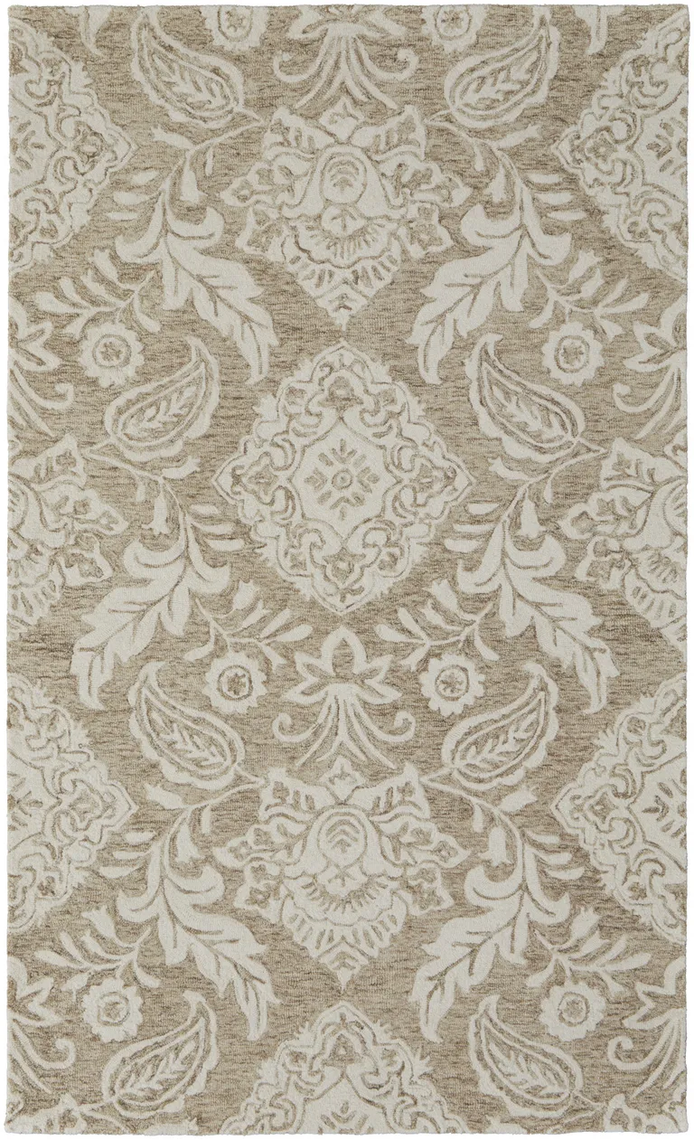 Tan And Ivory Wool Paisley Tufted Handmade Stain Resistant Area Rug Photo 1