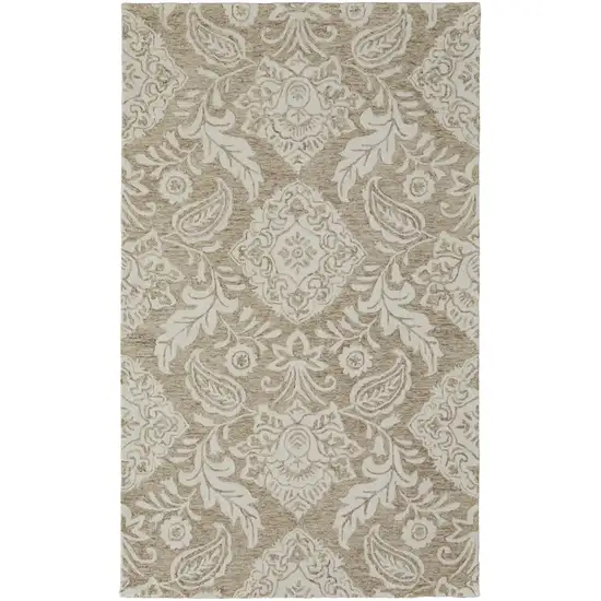 Tan And Ivory Wool Paisley Tufted Handmade Stain Resistant Area Rug Photo 1