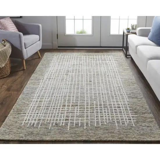 Tan And Ivory Wool Plaid Tufted Handmade Stain Resistant Area Rug Photo 6