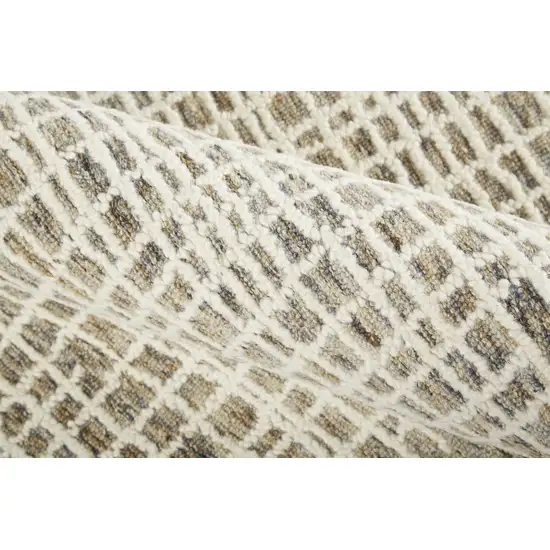 Tan And Ivory Wool Plaid Tufted Handmade Stain Resistant Area Rug Photo 9