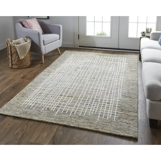 Tan And Ivory Wool Plaid Tufted Handmade Stain Resistant Area Rug Photo 5