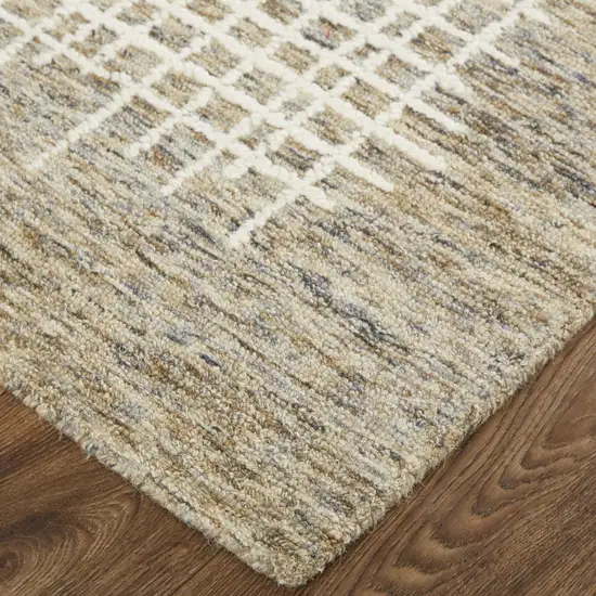 Tan And Ivory Wool Plaid Tufted Handmade Stain Resistant Area Rug Photo 8