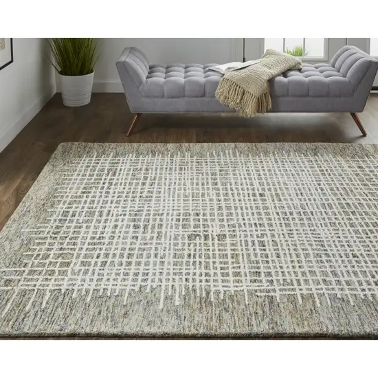 Tan And Ivory Wool Plaid Tufted Handmade Stain Resistant Area Rug Photo 7