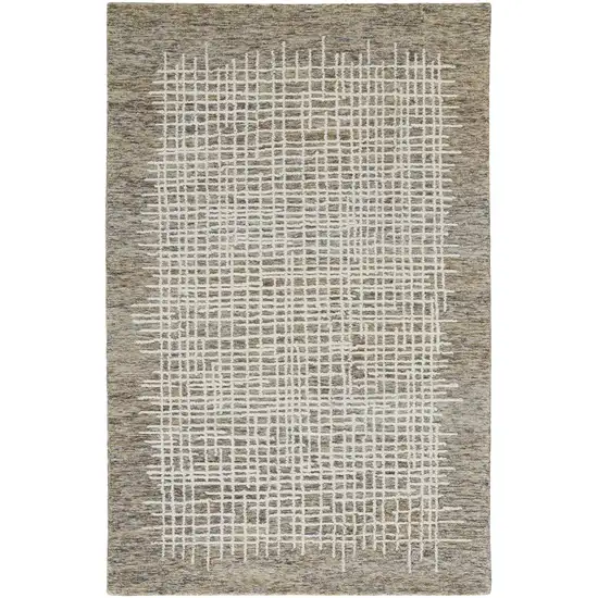 Tan And Ivory Wool Plaid Tufted Handmade Stain Resistant Area Rug Photo 1