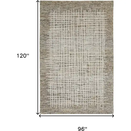 Tan And Ivory Wool Plaid Tufted Handmade Stain Resistant Area Rug Photo 10