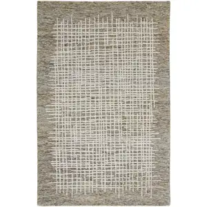 Photo of Tan And Ivory Wool Plaid Tufted Handmade Stain Resistant Area Rug