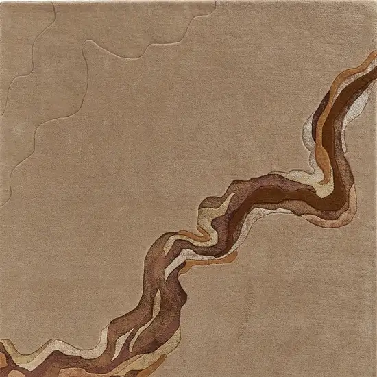 Tan and Orange Wool Abstract Hand Tufted Area Rug Photo 4