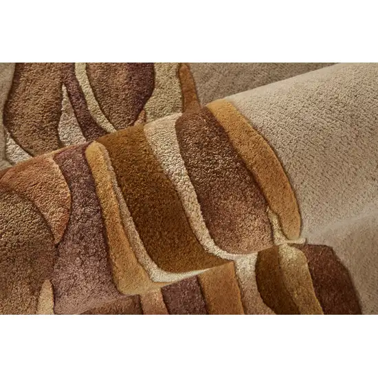 Tan And Orange Wool Abstract Tufted Handmade Area Rug Photo 9