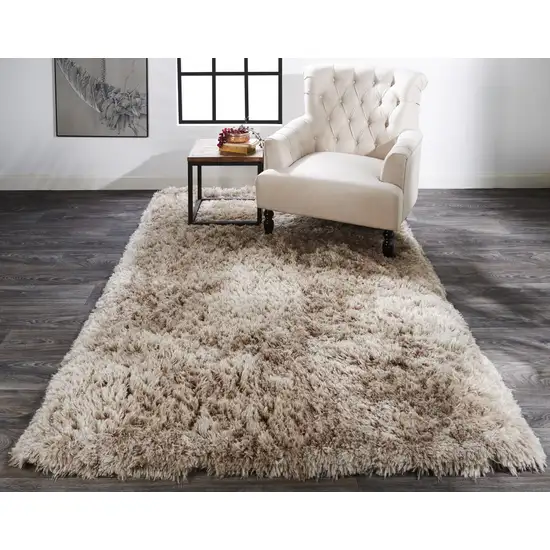 Tan And Taupe Shag Tufted Handmade Stain Resistant Area Rug Photo 3