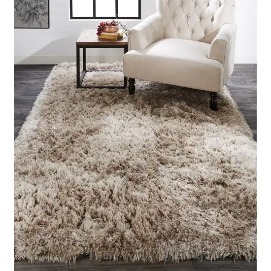 Tan And Taupe Shag Tufted Handmade Stain Resistant Area Rug Photo 4