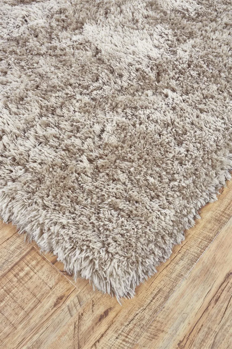 Tan And Taupe Shag Tufted Handmade Stain Resistant Area Rug Photo 5