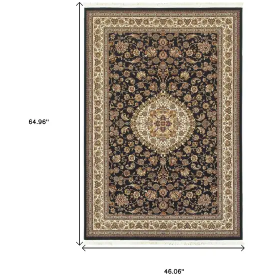 Tan Black And Ivory Medallion Area Rug With Fringe Photo 3