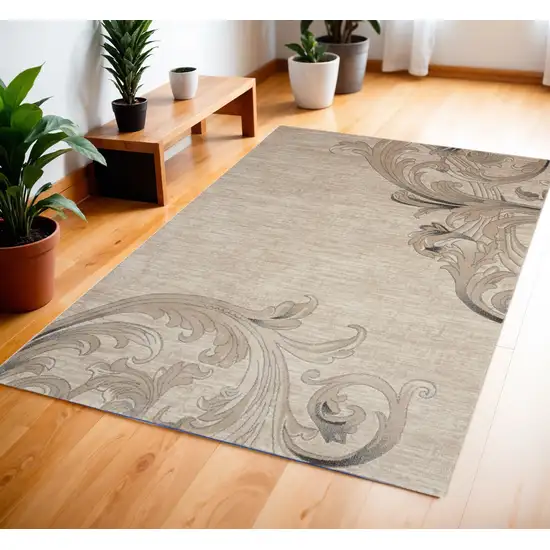 Tan Black and Ivory Damask Area Rug Photo 2