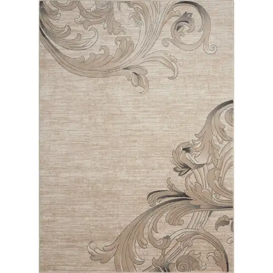 Tan Black and Ivory Damask Non Skid Area Rug Photo 8