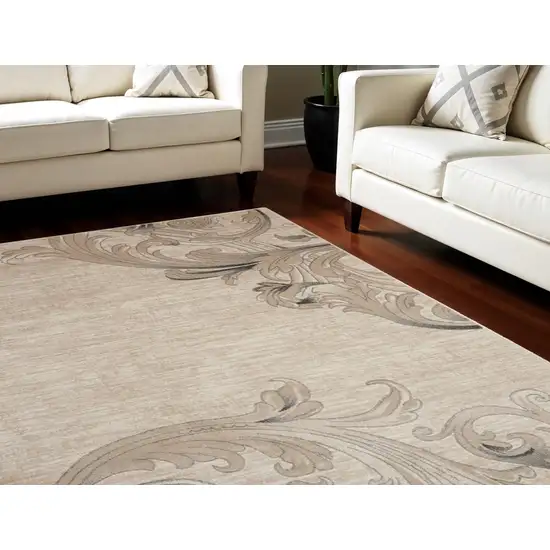 Tan Black and Ivory Damask Non Skid Area Rug Photo 2