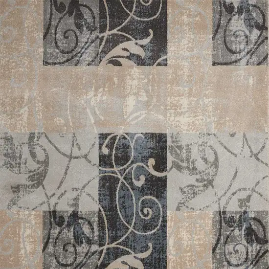 Tan Black and Ivory Floral Vines Area Rug Photo 7