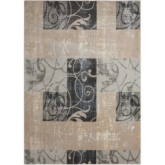 Tan Black and Ivory Floral Vines Area Rug Photo 2