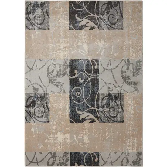 Tan Black and Ivory Floral Vines Non Skid Area Rug Photo 7