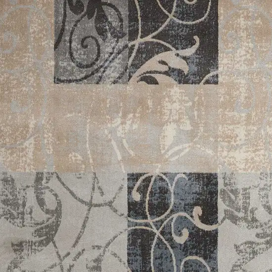 Tan Black and Ivory Floral Vines Non Skid Area Rug Photo 4