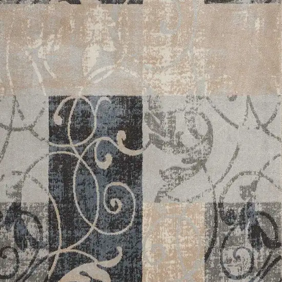 Tan Black and Ivory Floral Vines Non Skid Area Rug Photo 6