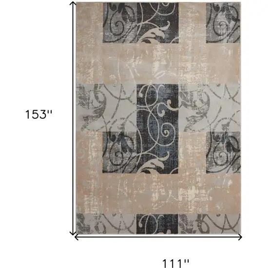 Tan Black and Ivory Floral Vines Non Skid Area Rug Photo 3