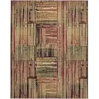 Photo of Tan Black and Red Striped Non Skid Area Rug