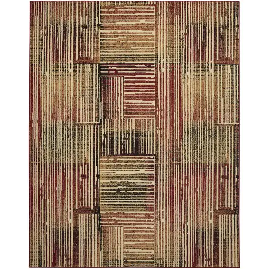 Tan Black and Red Striped Non Skid Area Rug Photo 2