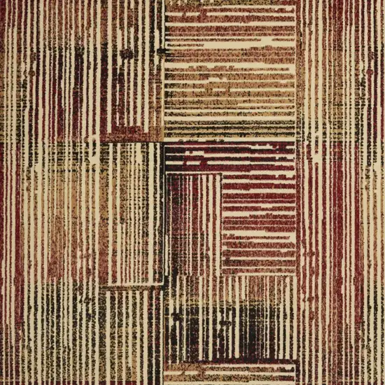 Tan Black and Red Striped Non Skid Area Rug Photo 7