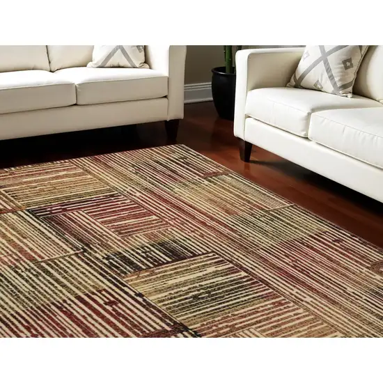 Tan Black and Red Striped Non Skid Area Rug Photo 1