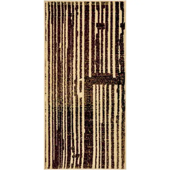 Tan Black and Red Striped Non Skid Area Rug Photo 2