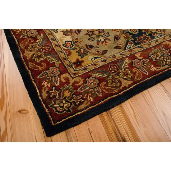 Tan Black and Red Wool Floral Area Rug Photo 6