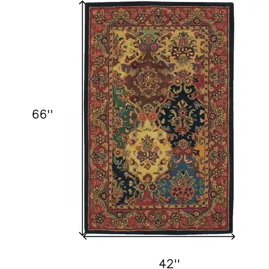 Tan Black and Red Wool Floral Area Rug Photo 3