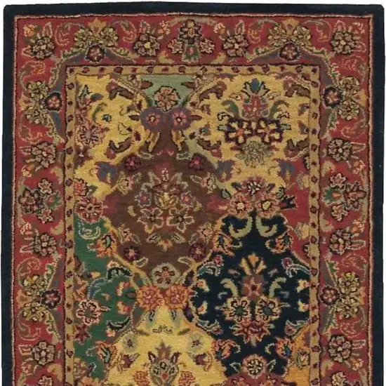 Tan Black and Red Wool Floral Area Rug Photo 4