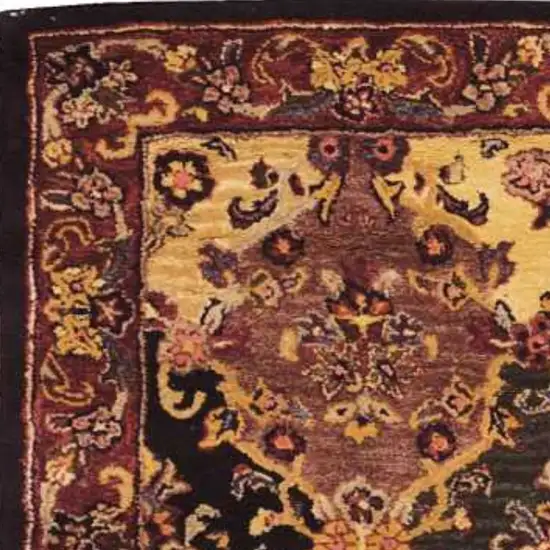 Tan Black and Red Wool Floral Area Rug Photo 4