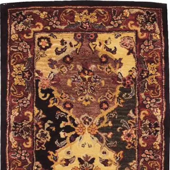 Tan Black and Red Wool Floral Area Rug Photo 5