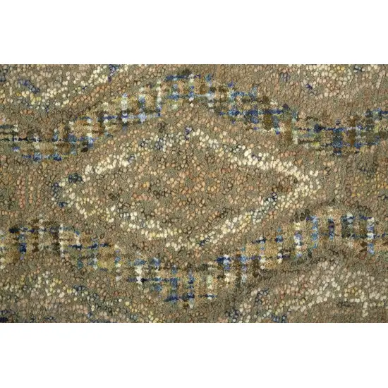 Tan Blue And Gray Wool Floral Tufted Handmade Stain Resistant Area Rug Photo 9