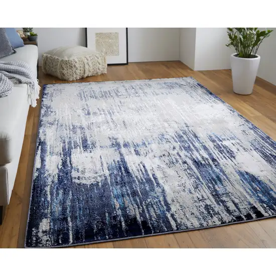 Tan Blue And Ivory Abstract Power Loom Distressed Area Rug Photo 3