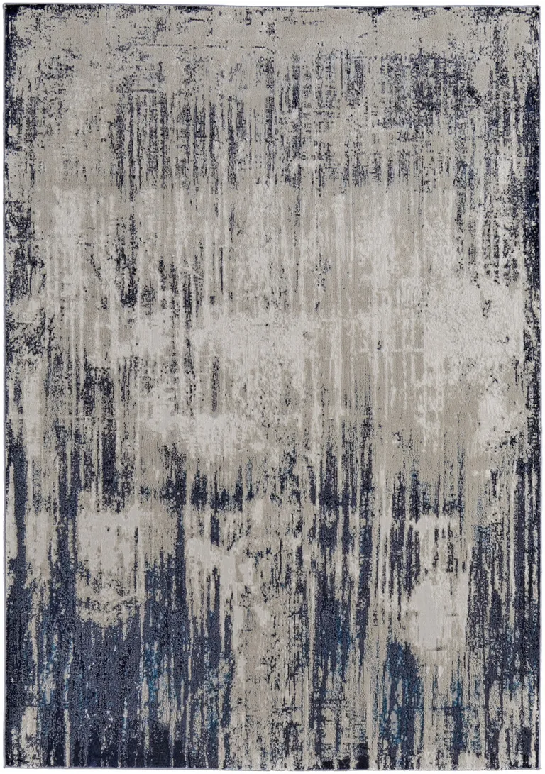 Tan Blue And Ivory Abstract Power Loom Distressed Area Rug Photo 1