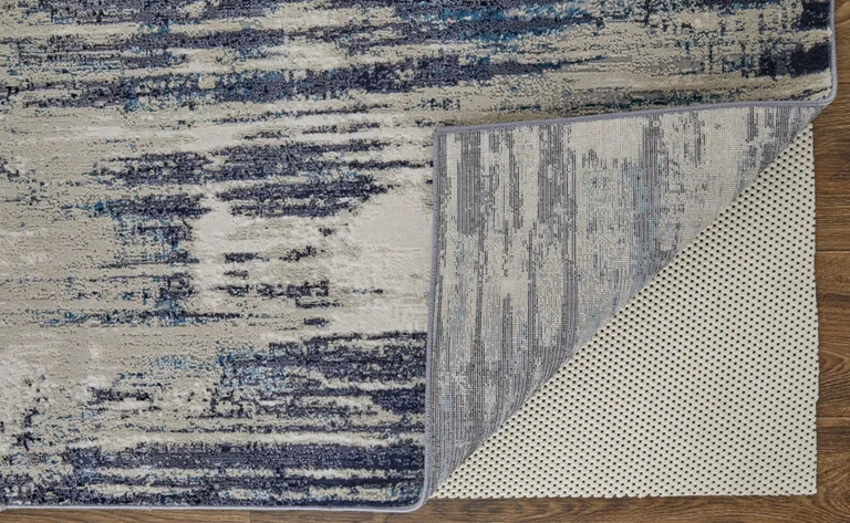 Tan Blue And Ivory Abstract Power Loom Distressed Area Rug Photo 4