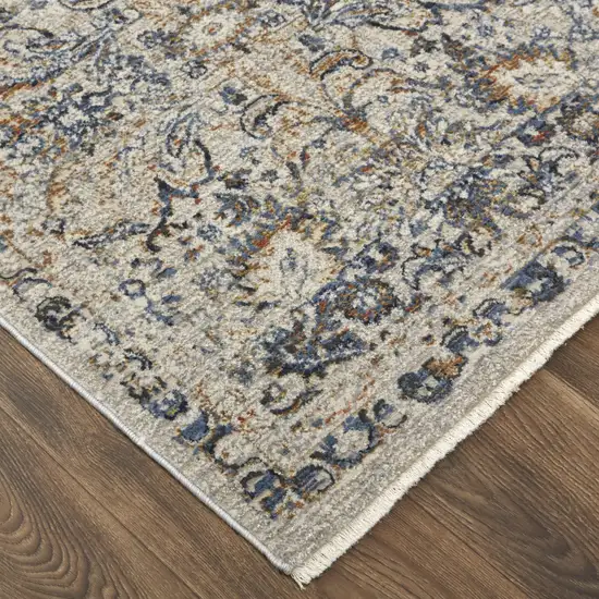 Tan Blue And Orange Floral Power Loom Distressed Area Rug With Fringe Photo 5