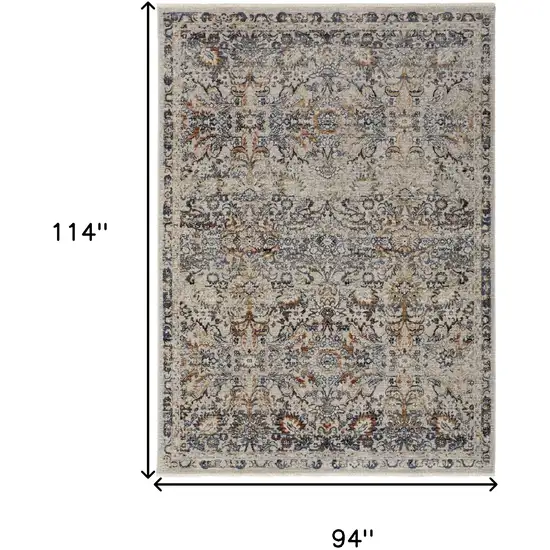 Tan Blue And Orange Floral Power Loom Distressed Area Rug With Fringe Photo 10