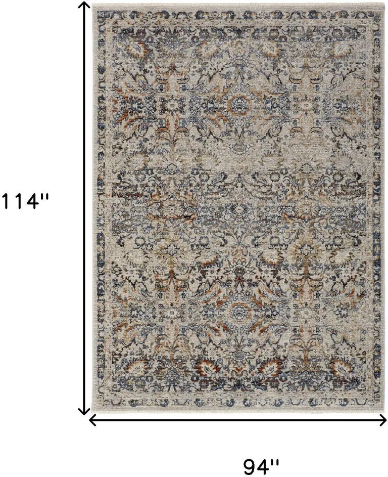 Tan Blue And Orange Floral Power Loom Distressed Area Rug With Fringe Photo 3