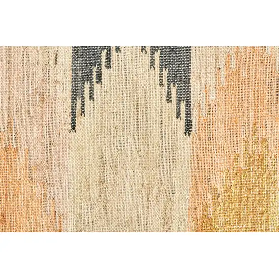 Tan Blue And Orange Geometric Dhurrie Flatweave Handmade Area Rug With Fringe Photo 9