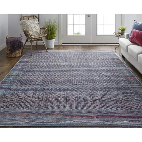 Tan Blue And Pink Striped Power Loom Area Rug Photo 6