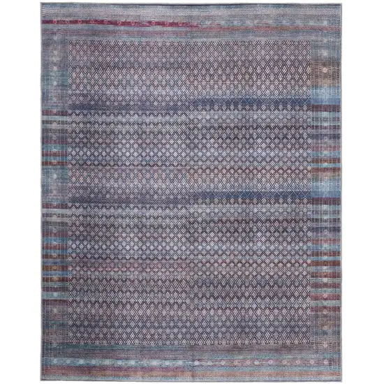 Tan Blue And Pink Striped Power Loom Area Rug Photo 1