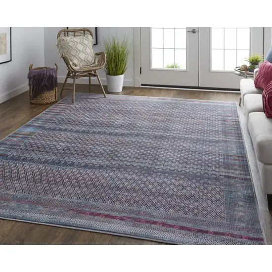 Tan Blue And Pink Striped Power Loom Area Rug Photo 7