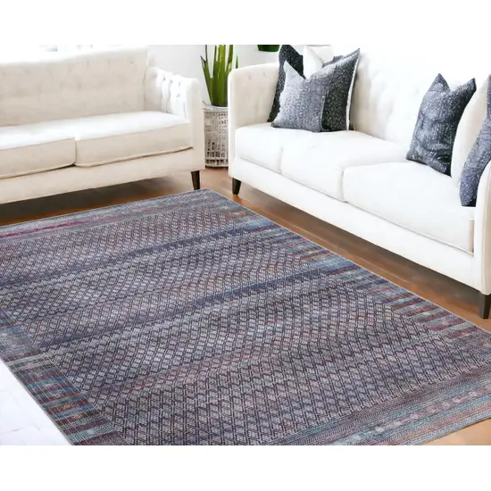 Tan Blue And Pink Striped Power Loom Area Rug Photo 1